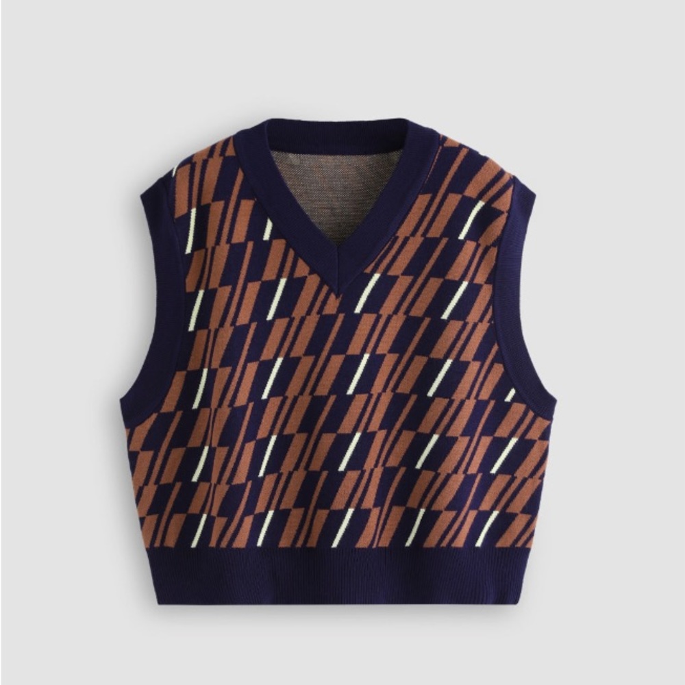 Cider Geometric Pattern Contrast Sweater Vest